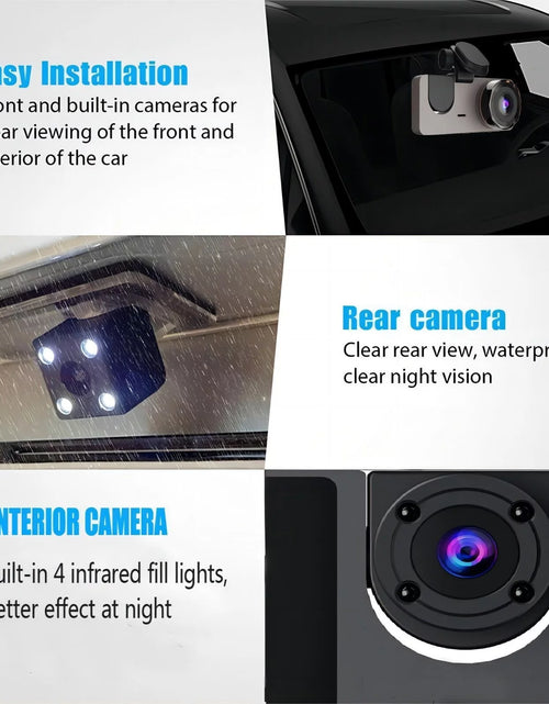 Load image into Gallery viewer, Dash Cam for Car, 1080P 3 Channel Front &amp; Rear inside Dash Camera, Super Night Vision, Parking Monitor, Loop Recording, with 32GB SD Card
