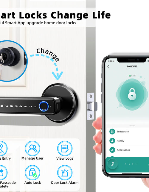 Load image into Gallery viewer, Smart Door Lock,Keyless Entry Door Lock with Handle,Fingerprint Door Lock with Tuya App,Smart Door Knob with Key for Home Bedroom
