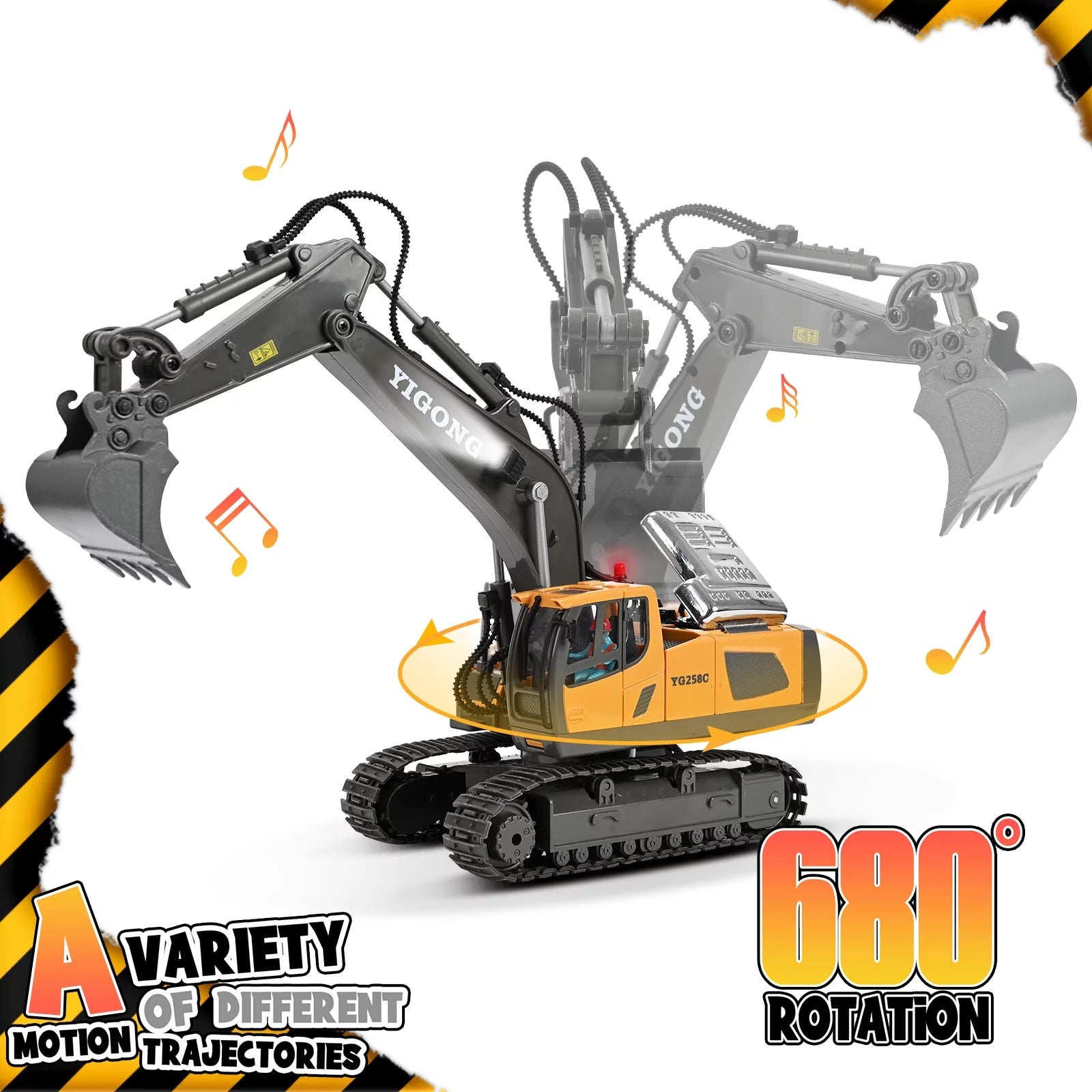 Remote Control Excavator,Rc Excavator Toys,11 Channel Rechargeable Construction Vehicle Toys with Lights Sounds,Gifts for Kids 6-12 Years Old