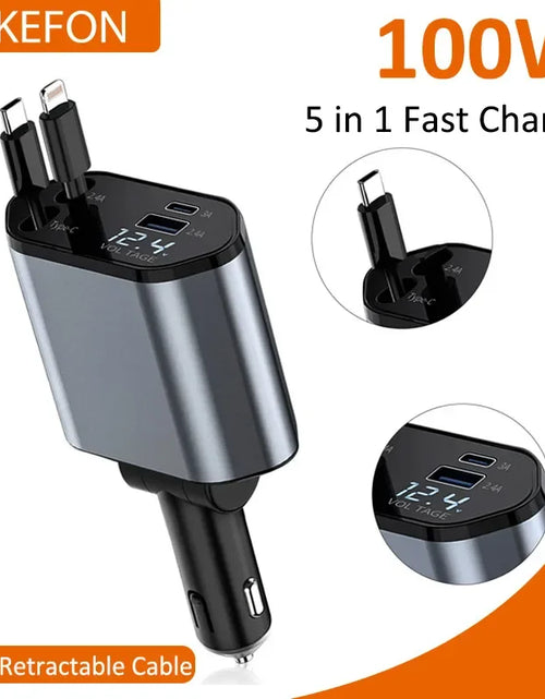 Load image into Gallery viewer, Retractable Car Charger, 4 in 1 Fast Car Phone Charger 100W, 2 Retractable Cables and USB Car Charger,Compatible with Iphone
