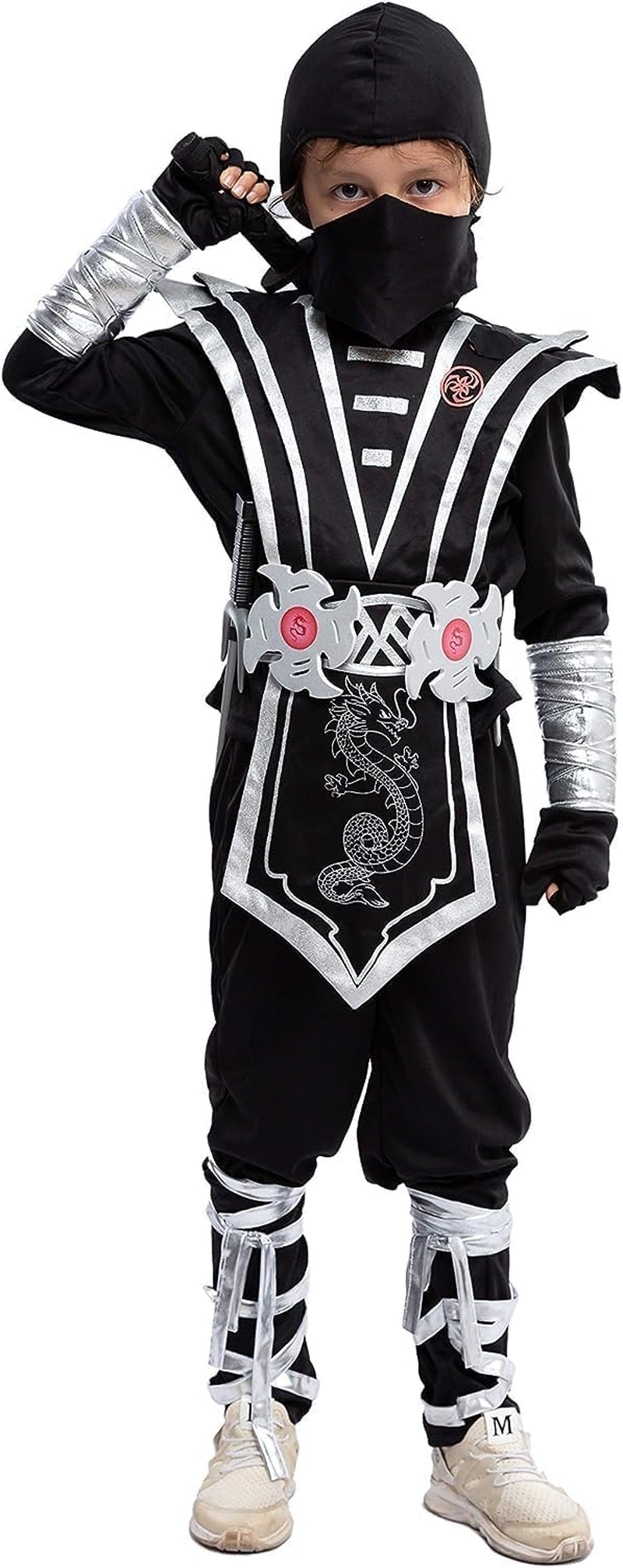 Silver Ninja Deluxe Costume Set with Ninja Foam Accessories Toys for Kids Kung Fu Outfit Halloween Ideas