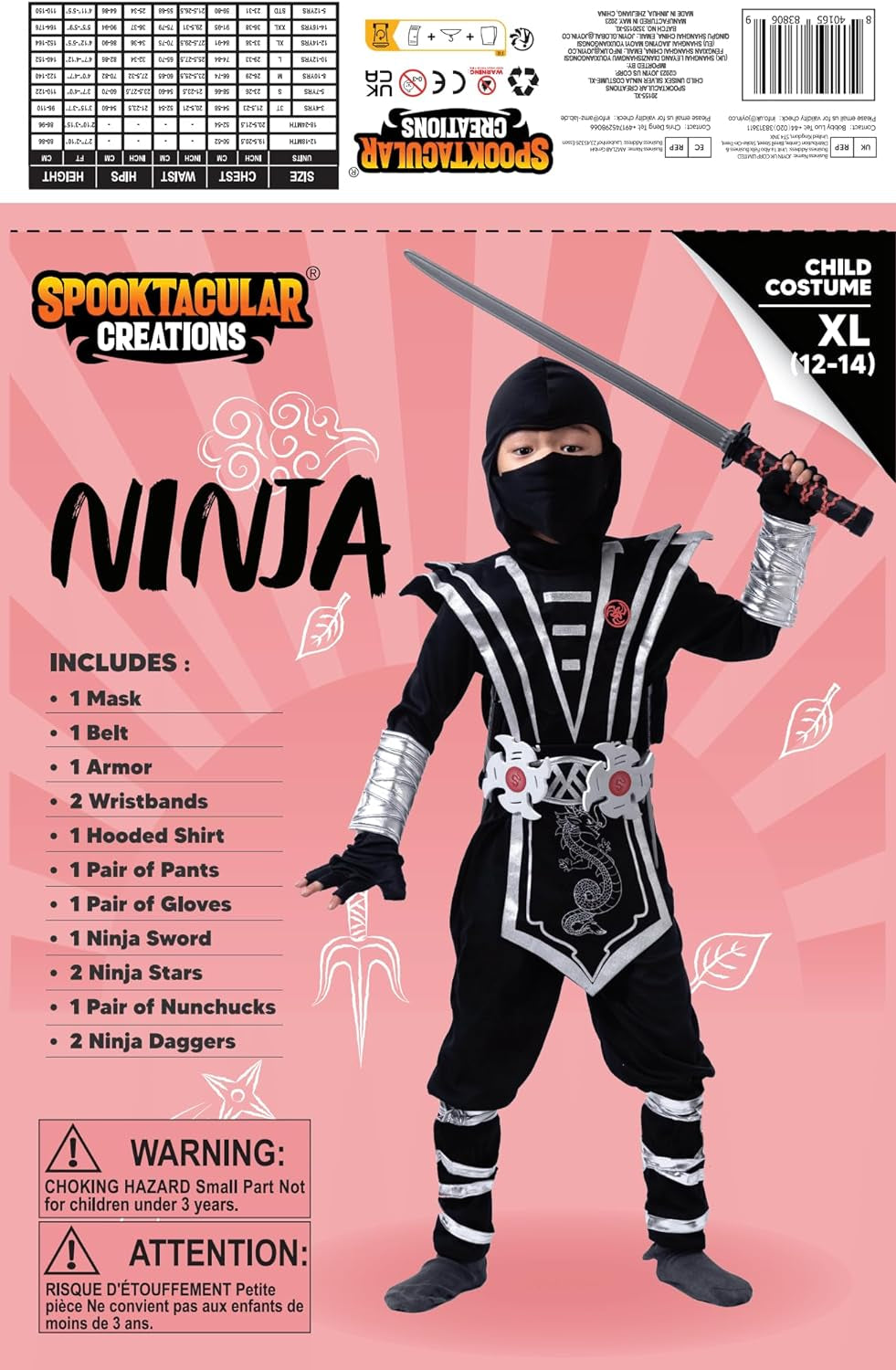 Silver Ninja Deluxe Costume Set with Ninja Foam Accessories Toys for Kids Kung Fu Outfit Halloween Ideas