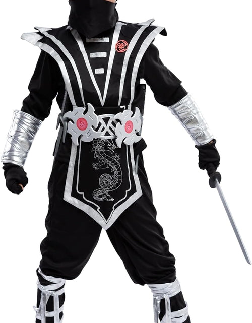 Load image into Gallery viewer, Silver Ninja Deluxe Costume Set with Ninja Foam Accessories Toys for Kids Kung Fu Outfit Halloween Ideas
