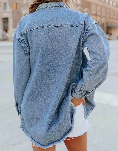 Load image into Gallery viewer, Denim Jacket for Women Long Sleeve Boyfriend Jean Jacket Loose Coat Sky Blue S Female
