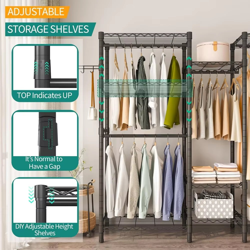 Heavy Duty Garment Rack, Portable Wardrobe Clothes Rack Freestanding Adjustable Clothing Rack with 7 Tiers