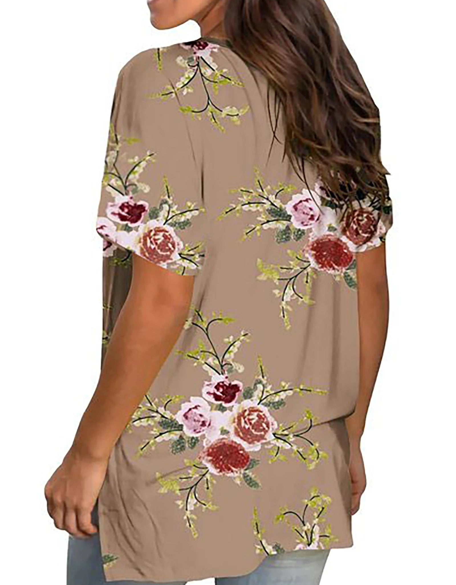 V Neck T Shirts for Women Floral Summer Tops Short Sleeve Shirts Casual Tunic Tops