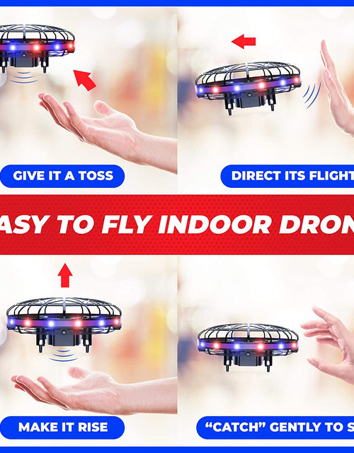 Load image into Gallery viewer, Scoot LED Hand Operated Drone for Kids or Adults - Hands Free Motion Sensor Mini Drone, Easy Indoor Small UFO Toy Flying Ball Drone Toy for Boys and Girls (Red/Blue)
