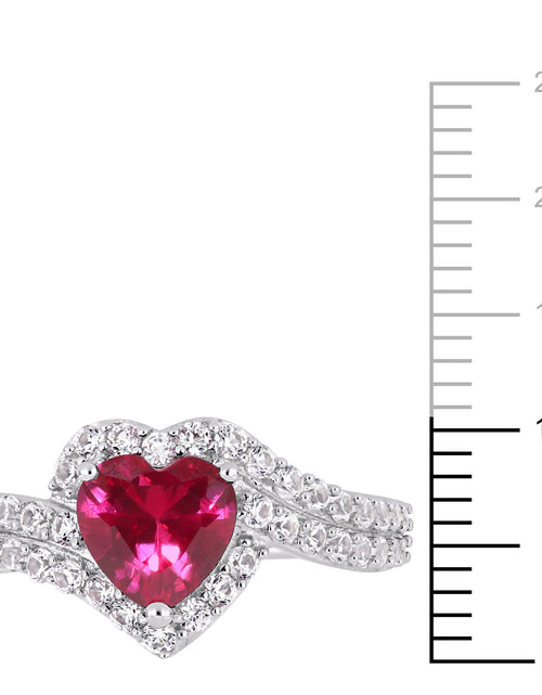 Load image into Gallery viewer, Women&#39;S 2-1/2 Carat T.G.W. Heart-Cut Created Ruby and Round-Cut Created White Sapphire Sterling Silver Halo Heart Engagement Ring
