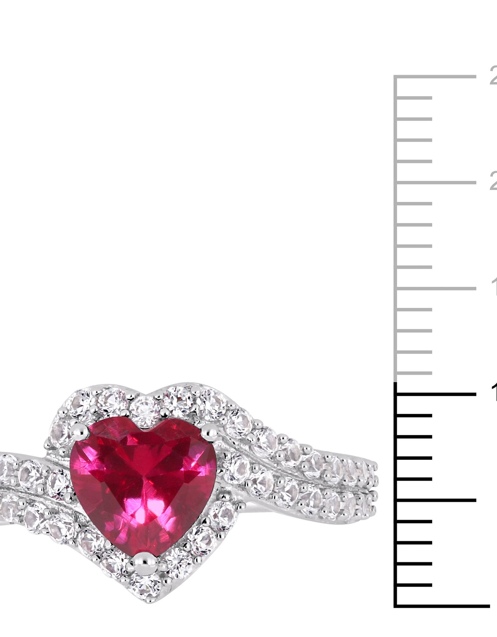 Women'S 2-1/2 Carat T.G.W. Heart-Cut Created Ruby and Round-Cut Created White Sapphire Sterling Silver Halo Heart Engagement Ring