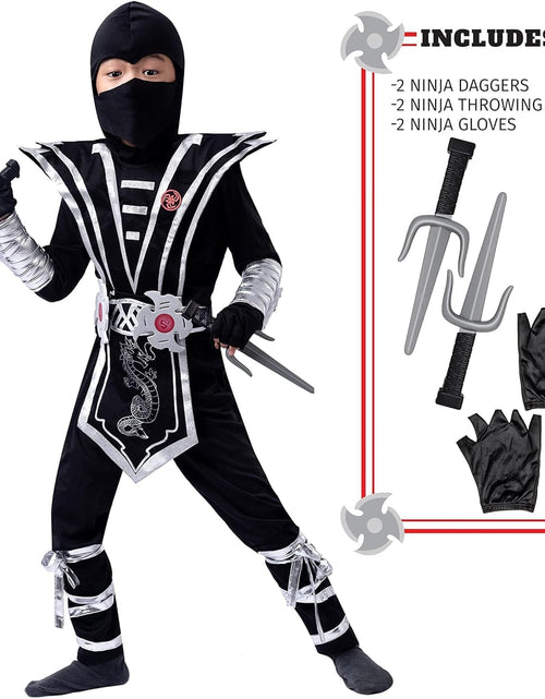 Load image into Gallery viewer, Silver Ninja Deluxe Costume Set with Ninja Foam Accessories Toys for Kids Kung Fu Outfit Halloween Ideas
