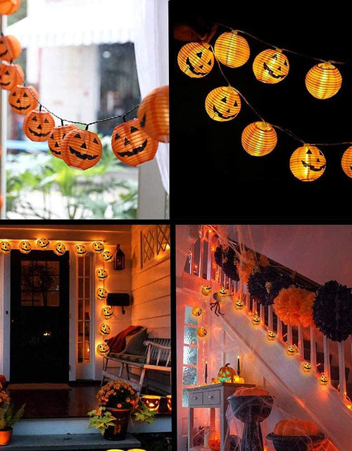 Load image into Gallery viewer, Halloween Pumpkin Lantern String Lights, 8.5Ft Orange Pumpkin String Lights with 10 Nylon Jack Smiling Face Lanterns, Halloween Lantern Lights for Indoor Outdoor Halloween Party Decor
