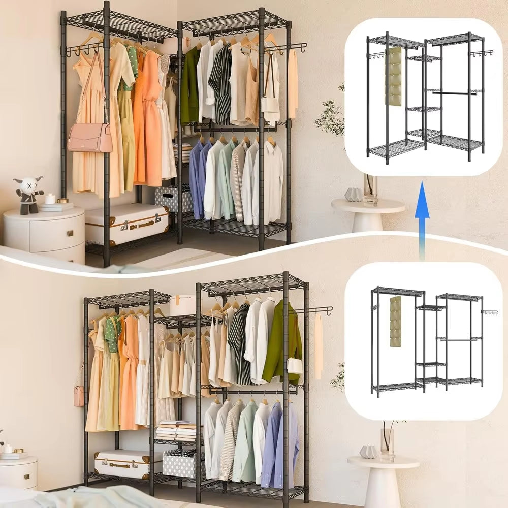 Heavy Duty Garment Rack, Portable Wardrobe Clothes Rack Freestanding Adjustable Clothing Rack with 7 Tiers