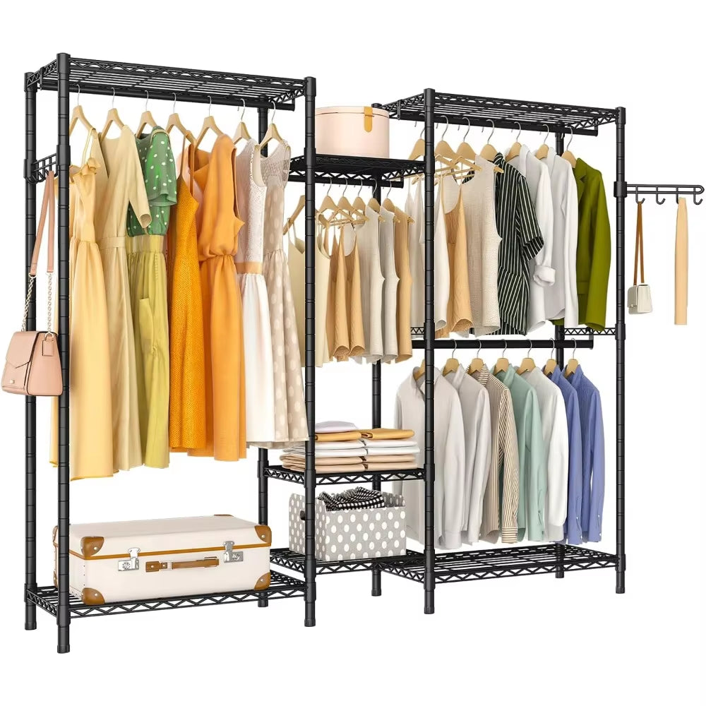 Heavy Duty Garment Rack, Portable Wardrobe Clothes Rack Freestanding Adjustable Clothing Rack with 7 Tiers