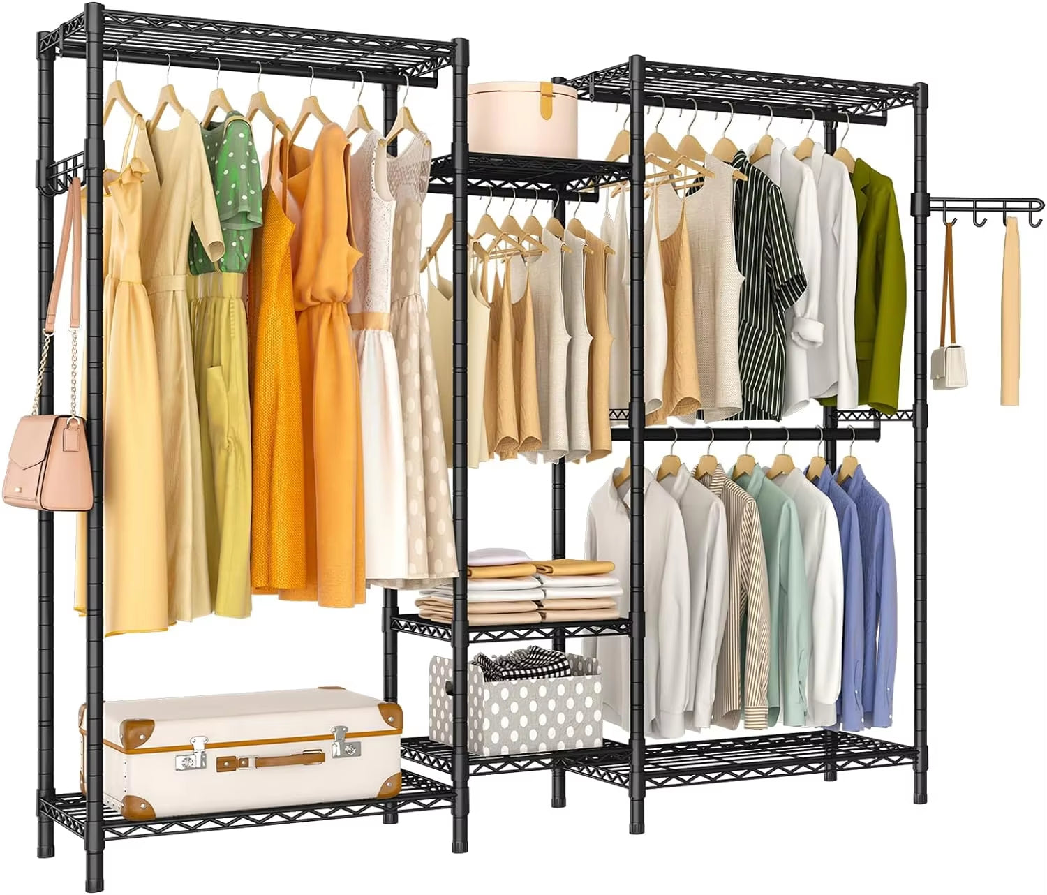 Heavy Duty Garment Rack, Portable Wardrobe Clothes Rack Freestanding Adjustable Clothing Rack with 7 Tiers