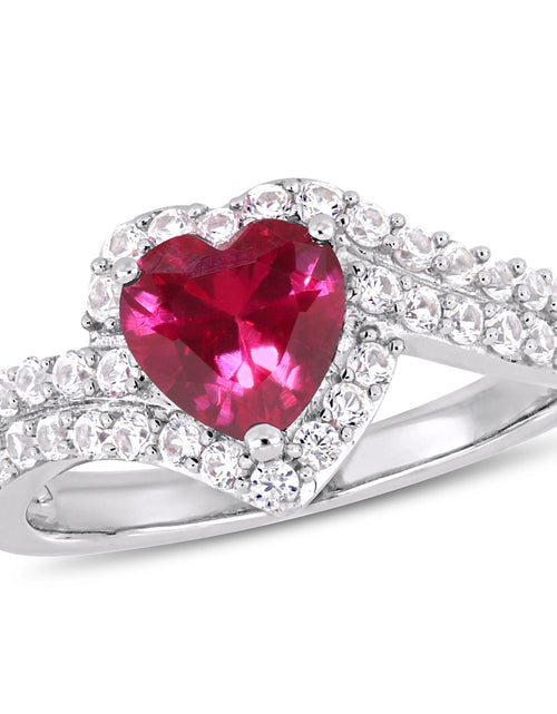 Load image into Gallery viewer, Women&#39;S 2-1/2 Carat T.G.W. Heart-Cut Created Ruby and Round-Cut Created White Sapphire Sterling Silver Halo Heart Engagement Ring
