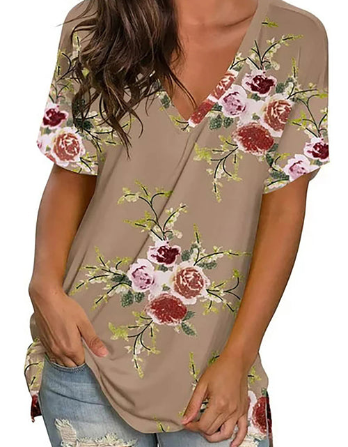 Load image into Gallery viewer, V Neck T Shirts for Women Floral Summer Tops Short Sleeve Shirts Casual Tunic Tops
