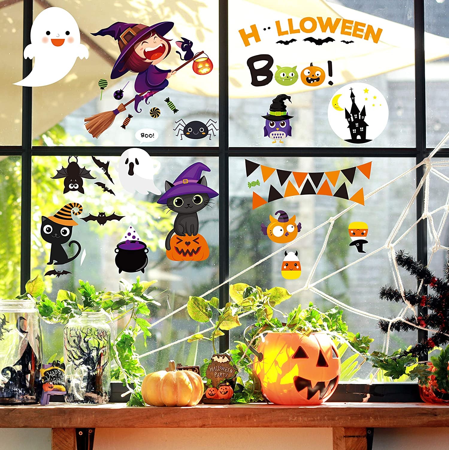 Halloween Window Clings, Halloween Window Decorations Halloween Window Stickers Decals Cute Pumpkin Ghost Halloween Window Decor for Halloween Party Supplies