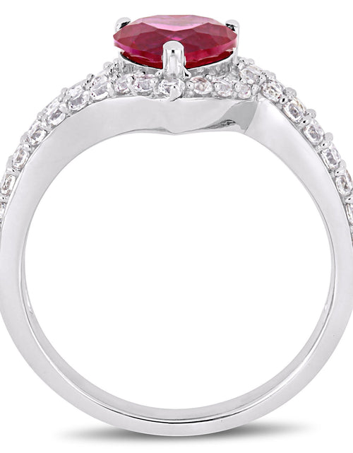 Load image into Gallery viewer, Women&#39;S 2-1/2 Carat T.G.W. Heart-Cut Created Ruby and Round-Cut Created White Sapphire Sterling Silver Halo Heart Engagement Ring
