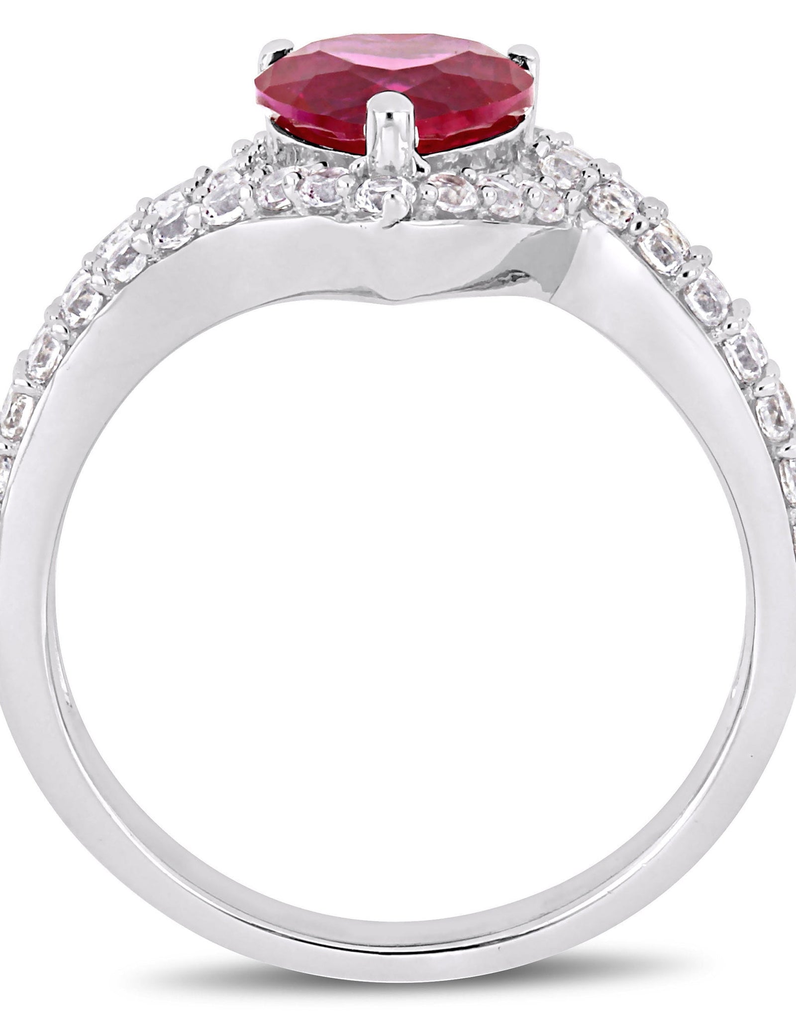 Women'S 2-1/2 Carat T.G.W. Heart-Cut Created Ruby and Round-Cut Created White Sapphire Sterling Silver Halo Heart Engagement Ring