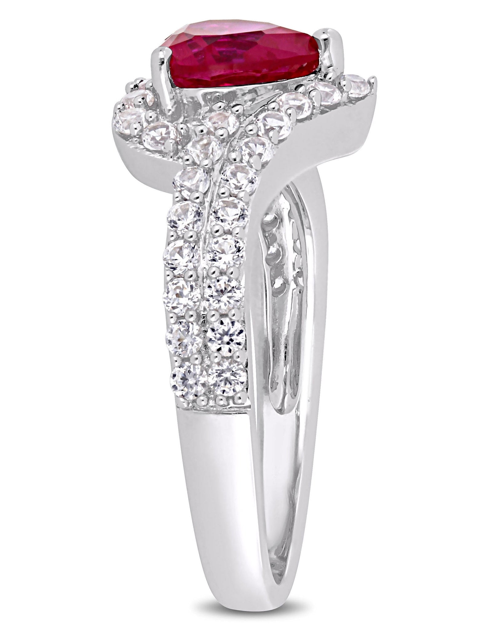 Women'S 2-1/2 Carat T.G.W. Heart-Cut Created Ruby and Round-Cut Created White Sapphire Sterling Silver Halo Heart Engagement Ring