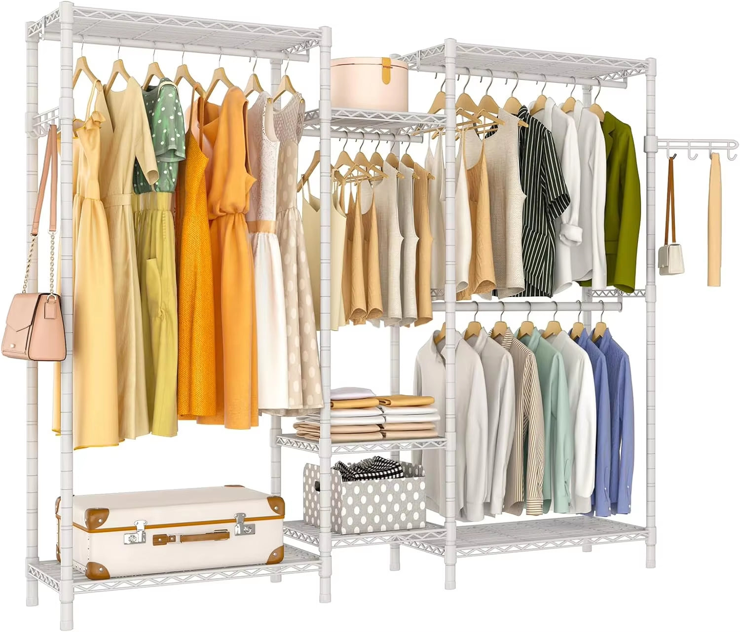 Heavy Duty Garment Rack, Portable Wardrobe Clothes Rack Freestanding Adjustable Clothing Rack with 7 Tiers