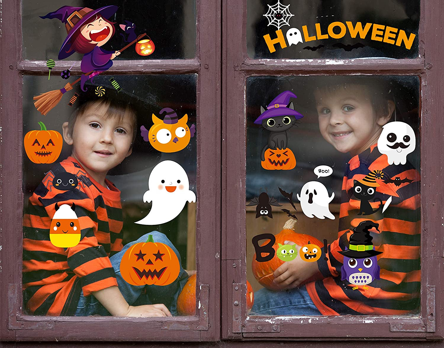 Halloween Window Clings, Halloween Window Decorations Halloween Window Stickers Decals Cute Pumpkin Ghost Halloween Window Decor for Halloween Party Supplies