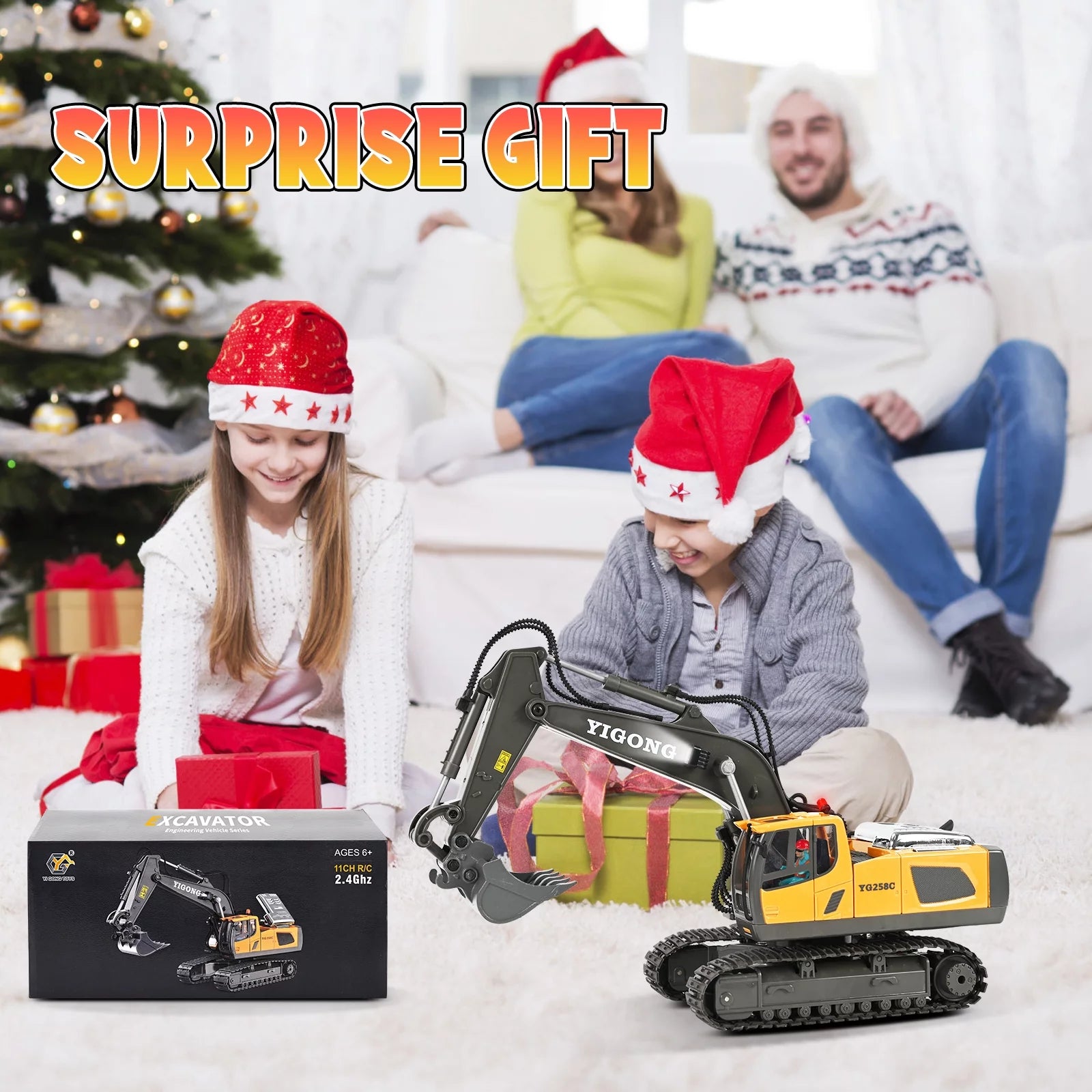 Remote Control Excavator,Rc Excavator Toys,11 Channel Rechargeable Construction Vehicle Toys with Lights Sounds,Gifts for Kids 6-12 Years Old